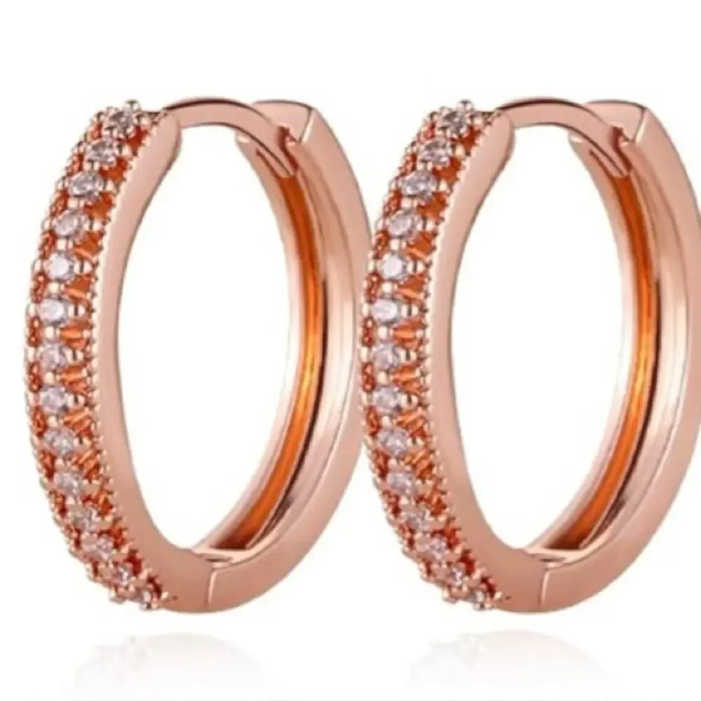 Rose Gold Hoop Hinged Earrings with Rhinestones